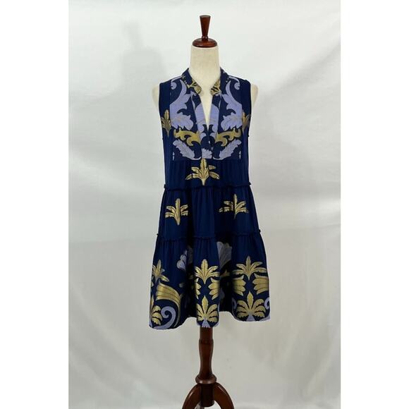 LACE THE LABEL Sz S Small Blue Purple Gold Sleeveless Dress - Picture 1 of 7
